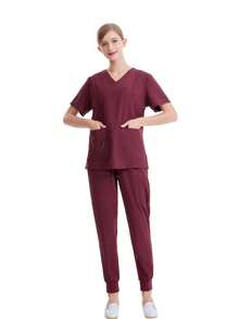 New Arrivals Festival Women's Nurse Uniform Scrub Set - Burgundy - View 4