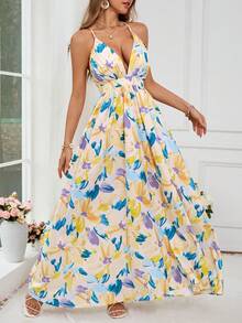 SHEIN VCAY Abito da vacanza con spalline sottili scollatura a V per donna - Multicolore - Visualizzare 6