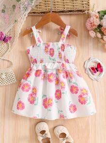 Baby Girls'  Sweet Flower Patterned Fancy Cami Dress For Summer - Multicolor - View 2