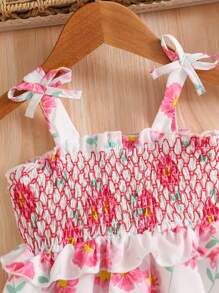 Baby Girls'  Sweet Flower Patterned Fancy Cami Dress For Summer - Multicolor - View 3