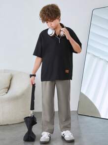 SHEIN Bequeme Wide-Leg Hose mit elastischem Bund Einfarbig für Tween-Jungen