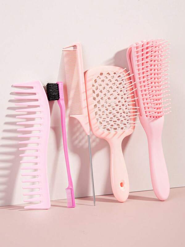 5pcs/Set Professional Hair Styling Comb Set For Curly, Consist Of Edges Brush, Tail Comb, Gel Brush Denman Brush Edge Control Brush Detangling Barber Comb Parting Comb Hair Picks Rat Tail Comb Rat Tail Combs For Parting, Hair Styling Comb Decorative Tail Comb, Edge Control Brush And Shampoo Brush Hair Comb Set, Anti-Static Braiding Combs, Hair Brush Set, Comb Hair, Comb For Curls, Detangling Brush, Hair Brush For Women, Hair, Travel, Hair Products, Hair Tools, Hair Stuff, Barber, Barber Accessories, Barbershop, Hairdressing Equipment