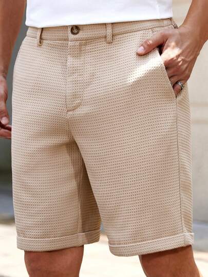 HIMLAND 男士纯色梭织短裤，及膝长度，适合日常穿着，春夏季，适合送给老公、男朋友的礼物，老公