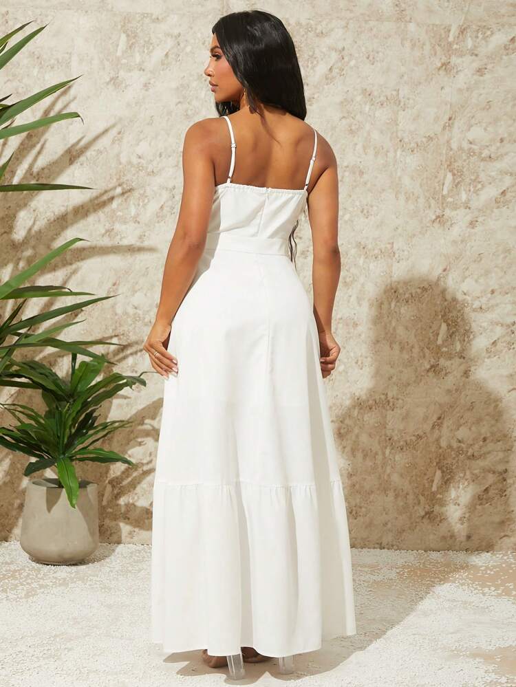 Women's Fashion Solid Color Split Cami Dress Holiday Sexy Summer Beach Vacation Boho Women Outfit Pride Clothes Western Wear Birthday Outfit Bachelorette Party Concert Club Graduation Party White