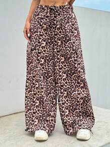 SHEIN EZwear White Drawstring Waist Striped Side Pocket Cargo Pants - Pink - View 1