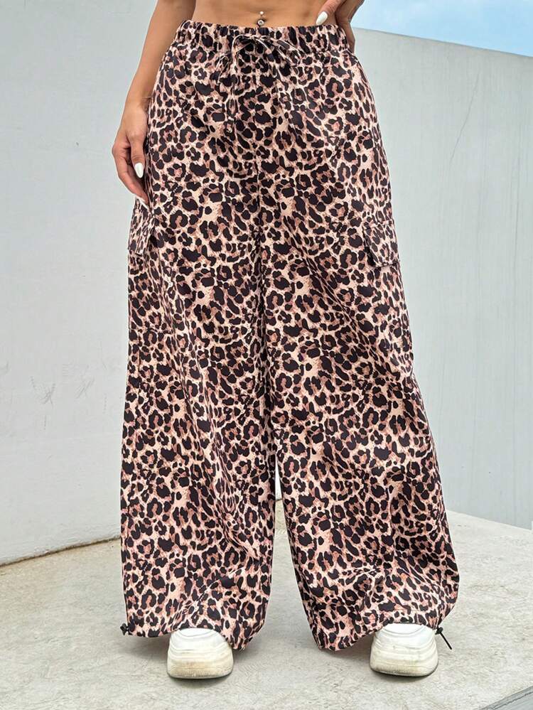 White Drawstring Waist Striped Side Pocket Cargo Pants