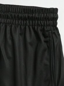 ROMWE MEN Anime Pantalones cortos casuales con estampado de personajes de dibujos animados y cordón en la cintura para hombre, escuela - Negro - Ver 4