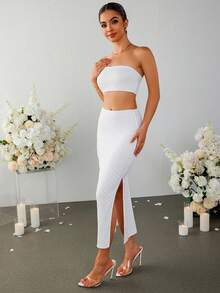 PARTHEA 編織十字帶綁背筋花管式和低腰分裂網眼連身緊身衣 - 白色 - 查看 5