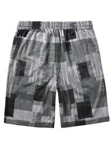 Manfinity RSRT 男士幾何印花束口腰休閒短褲，附帶口袋 - 灰色 - 查看 2