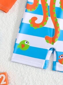 嬰幼兒男宝宝卡通印花長袖泳衣 - 彩色 - 查看 3