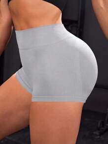 Easithlete Summer Solid Color Pleated Compression Sports ShortsWomen Sweat Short, Gym Short, Biker Short - Light Grey - View 2