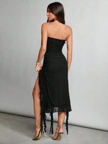 SHEIN Tall Váy ống viền bất đối xứng xếp nếp - màu đen - Xem 2