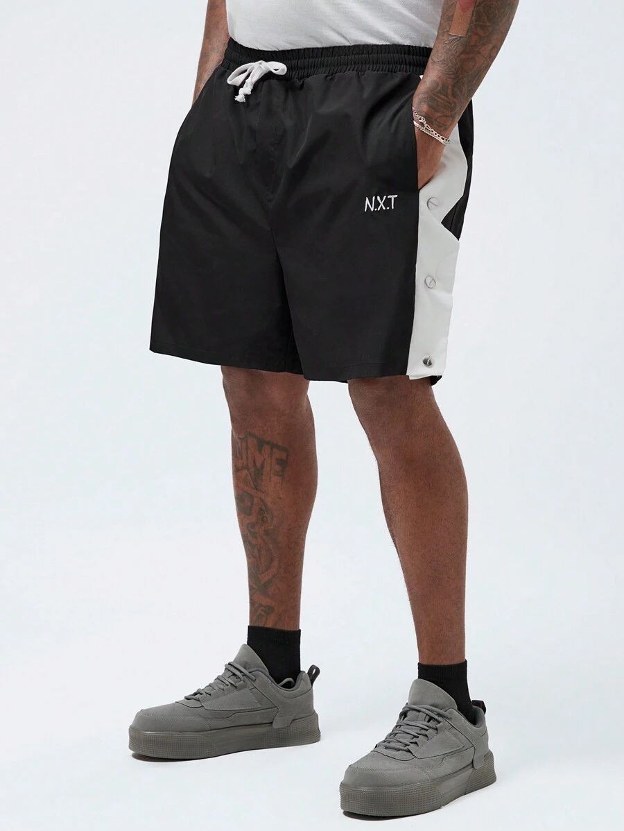 Manfinity VCAY Shorts casuales de tejido Oxford de talla grande para hombre con costuras laterales, abotonados y bordados con letras, e incluye cordones ajustables - Multicolor - Ver 1