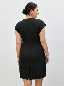 BizChic 純色可變方領優雅連衣裙 - 黑色 - 查看 2