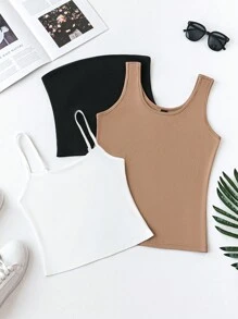 SHEIN LUNE 3pcs Women's Casual Round Neck Tops, Suitable For Summer - Multicolor - View 1