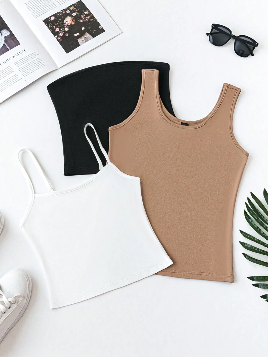 SHEIN LUNE 3pcs Women's Casual Round Neck Tops, Suitable For Summer - Multicolor - View 1