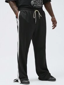 Manfinity VCAY Manfinity NXTstreet Men's Plus Size Casual Knitted Patchwork Long Joggers With Split Legs And Drawstring - Suitable For Spring/Summer - Multicolor - View 3