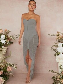 L'Amorae Vestido con cremallera, con división, volantes y pliegues en el diseño