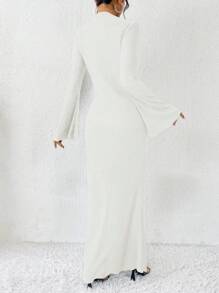 Almamuse Women's Summer Solid Color Slim Fit Long Sleeve Flared Dress Maxi Women Outfit Fall Cloth For Women - White - View 2