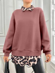 SHEIN Cottnline Plus Size Leopard Print Spliced 2 in 1 Sweatshirt - Baby Pink - View 3
