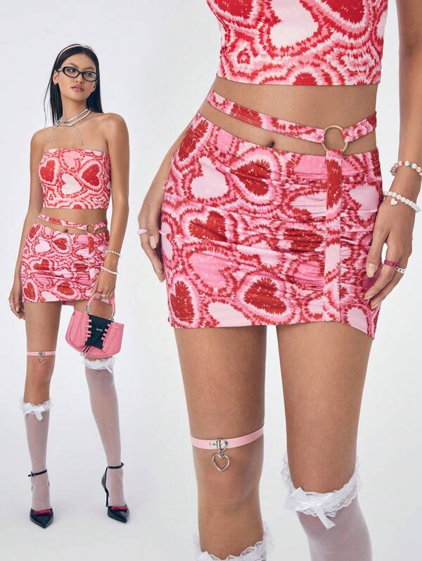Skyy Designs Co Minifalda sexy y ajustada con estampado de corazón en estilo casual para mujer, ideal para vacaciones, fiestas, festivales y vestimenta occidental