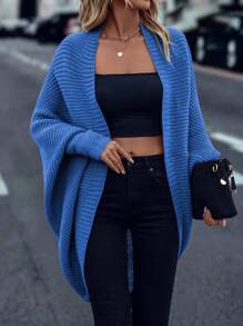 Áo khoác cardigan tay cánh dơi trơn màu thường ngày dành cho nữ - Màu xanh bụi bặm - Xem 1