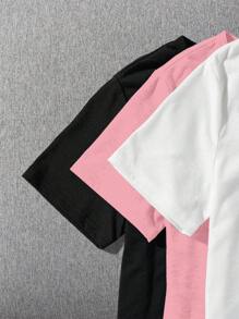 Attitoon 3pcs/Set Casual Minimalist Brooklyn New York California English Graphic Round Neck Loose Fit Short Sleeve T-Shirts For Women, Suitable For Summer - Multicolor - View 3