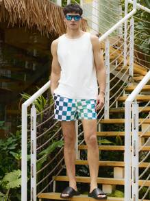 Surfspeed Quần short đi biển in hình kẻ caro có dây rút eo rộng rãi cho kỳ nghỉ - màu xanh lá - Xem 4