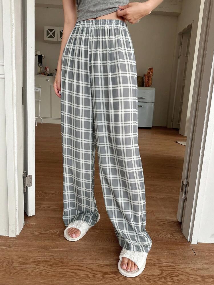 Simple Loose Plaid Home Wear Bottoms