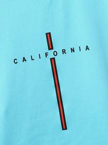 2pcs Young Boy Simple English Print Short Sleeve T-Shirt And Ripped Jeans Set - Blue - View 4