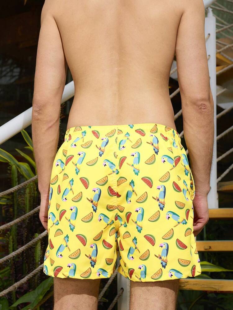 Men's Fruit Printed Drawstring Casual Summer Beach Shorts