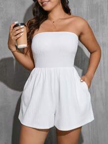 SHEIN Essnce Salopette décontractée grande taille en tube unicolore et large pour les jambes d'été
