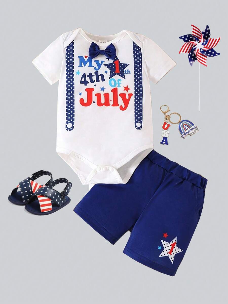 Conjunto de body de manga corta y pantalones cortos para bebé niño para 4 de Julio en verano, atuendos para 4 de julio