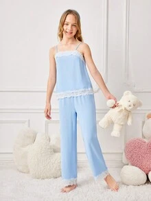 Bộ 2 Bộ Đồ Ngủ Cho Bé Gái, Áo Vest Dây Spaghetti & Quần Dài Thường Ngày - Màu xanh lam - Xem 6