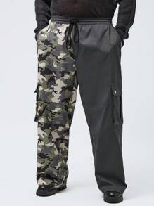 Manfinity VCAY Manfinity NXTstreet Nam Plus Size Quần ống rộng dệt chắp vá thông thường, phù hợp cho mọi mùa - Nhiều màu - Xem 5