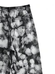 Manfinity Roghcode 男士黑色不对称扎染云朵图案阔腿宽松牛仔裤 - 黑與白 - 查看 9