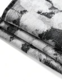 Manfinity Roghcode 男士黑色不对称扎染云朵图案阔腿宽松牛仔裤 - 黑與白 - 查看 12