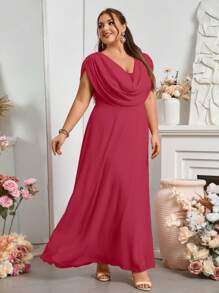 SHEIN Belle Burgundy Red Women's Elegant Chiffon Plus Size Bridesmaid Dress, Long
