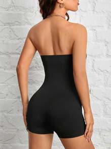 SHEIN PETITE Casual Simple Black Sleeveless Short Sexy Jumpsuit Women's Unitard Suitable For Summer