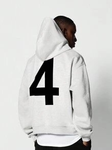 SUMWON Sudadera con capucha y bolsillo tipo canguro con diseño atlético y estampado del número 4 en la espalda, diseño informal y esencial para el otoño e invierno - Gris - Ver 1