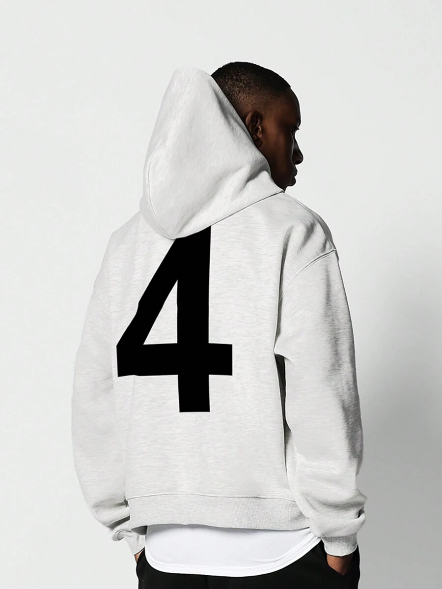 SUMWON Sudadera con capucha y bolsillo tipo canguro con diseño atlético y estampado del número 4 en la espalda, diseño informal y esencial para el otoño e invierno - Gris - Ver 1