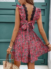 SHEIN Frenchy Vestido diario simple para mujer con estampado aleatorio y lazo en la espalda - Multicolor - Ver 1