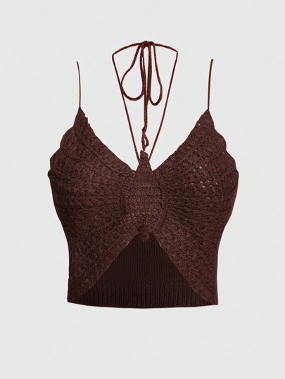 Women's Fairycore Brown Butterfly Embroidery Knit Sweater