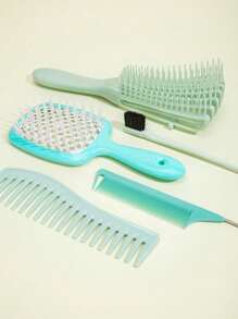 5pcs/Set Professional Hair Styling Comb Set For Curly, Consist Of Edges Brush, Tail Comb, Gel Brush Denman Brush Edge Control Brush,Hair Brush Detangling Barber Comb Parting Comb Hair Picks Rat Tail Comb Rat Tail Combs For Parting,Hair Styling Comb Decorative Tail Comb, Edge Control Brush And Shampoo Brush Hair Comb Set, Anti-Static Braiding Combs Hair Combs For Salon,Braiding Combs Rat Tail Comb,Wide Tooth Comb Teasing Hair Brush Brush Hair Brush Scalp Massage,Straight, Wet, Dry, Long, And Shor - Green - View 4