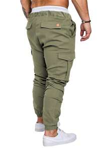 Manfinity Homme Pantalones casuales diarios de unicolor simple para hombres, para el otoño - Verde militar - Ver 2