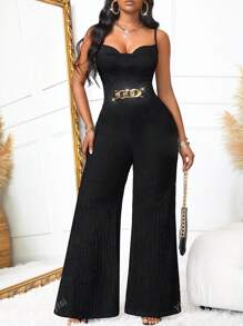 Mono de pierna ancha para mujer, sexy y vintage para verano, con cinturón metálico en la cintura y cintura fruncida