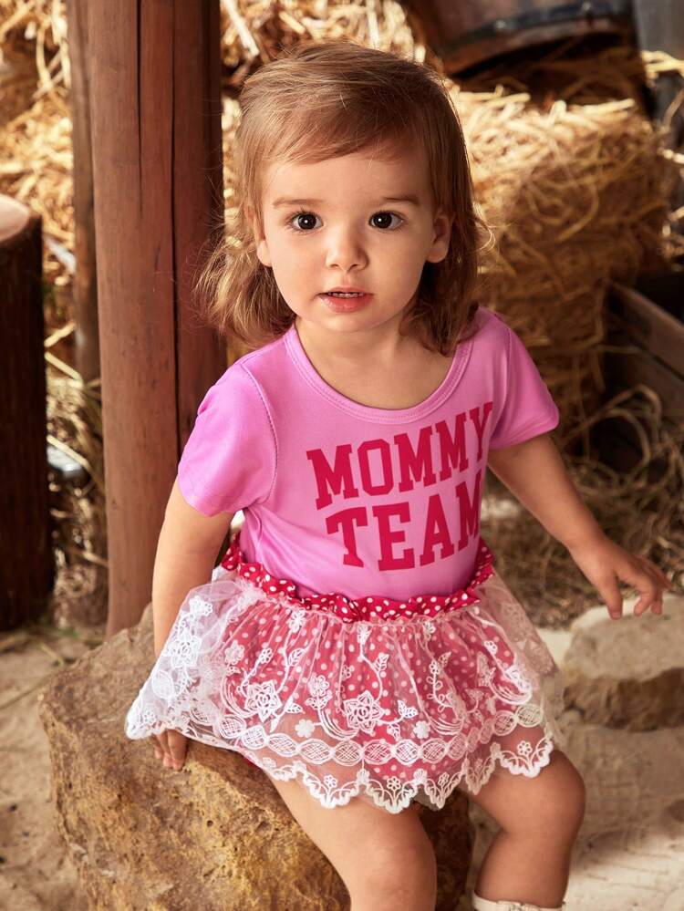 Baby Girls' Spring/Summer New Pink Lace Mesh American Western Cowboy Country Fun Printed Elegant  Gorgeous Cute Daily Casual Bodysuit