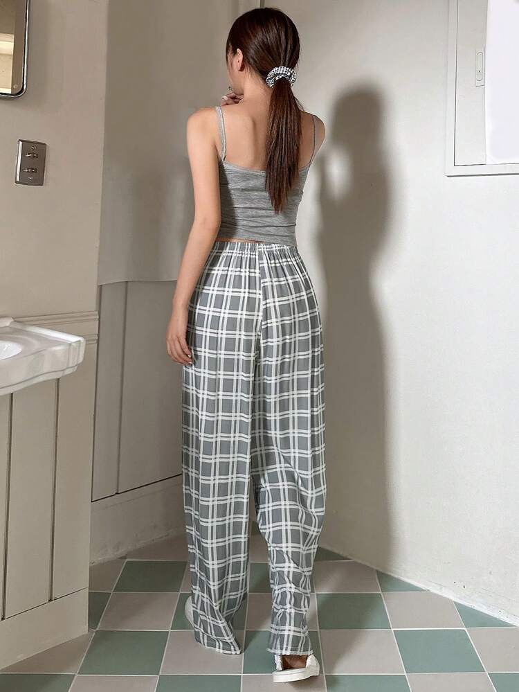 Simple Loose Plaid Home Wear Bottoms