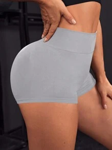 Easithlete Summer Solid Color Pleated Compression Sports ShortsWomen Sweat Short, Gym Short, Biker Short - Light Grey - View 3