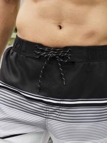 Surfspeed Shorts de playa para hombre con cintura elástica y cordón, sueltos y con rayas impresas para vacaciones - Multicolor - Ver 7